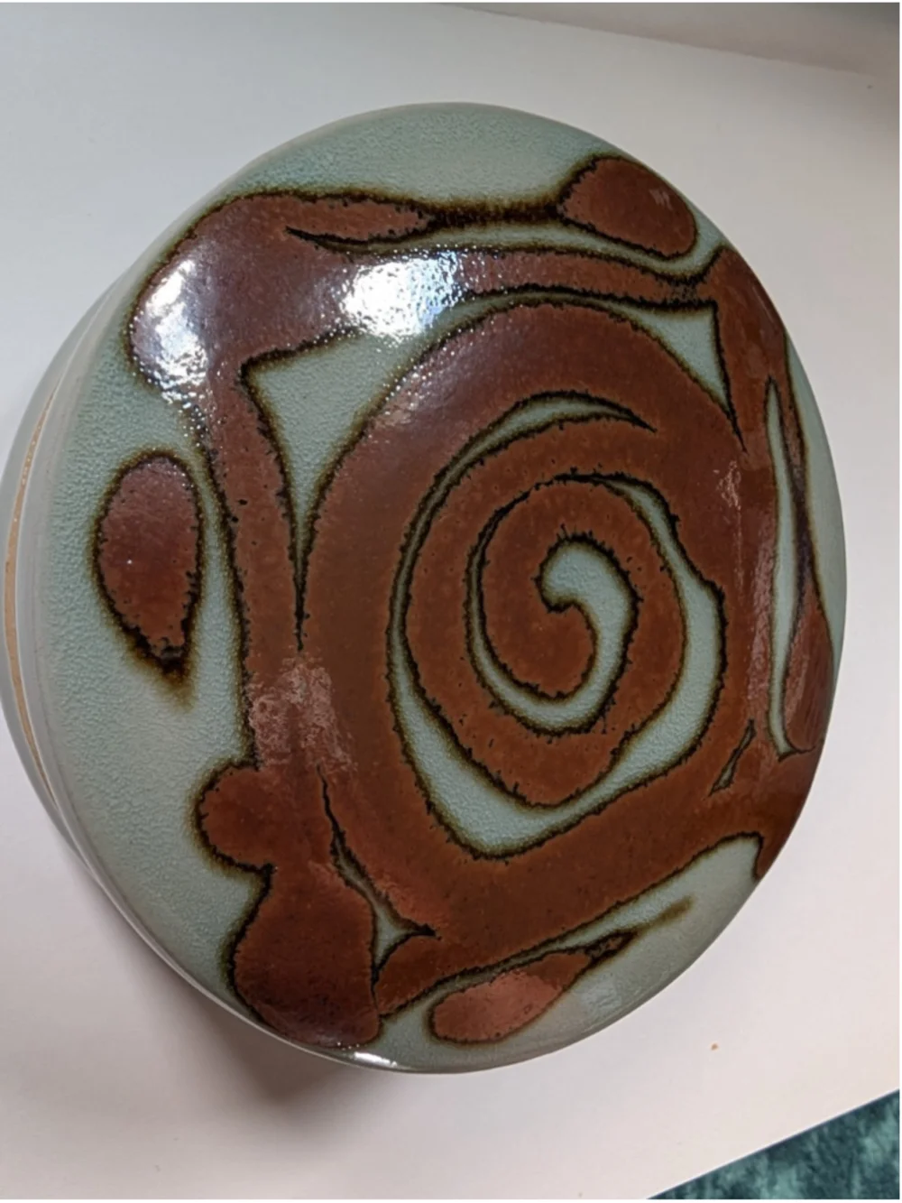 Signed Chris Arny Arensdorf Pottery Kansas art Studio Lidded trinket Yo-Yo Jar